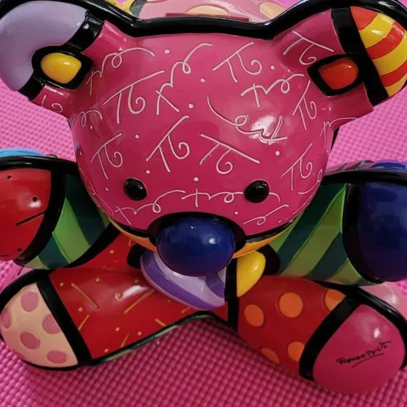 SOLD - XL 10"H Piggy Bank ROMERO BRITTO 'Hope Bear' Retired and Rare - Picture 8 of 16